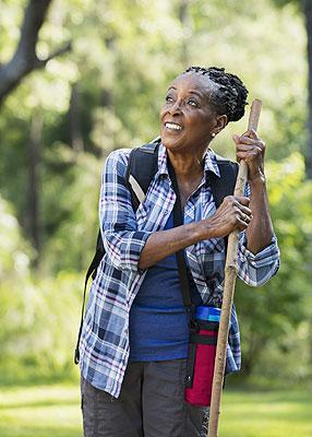 senior african american woman hiking