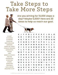 photo of a word search puzzle with a small photo of two seniors walking a beagle